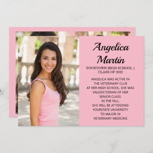 Roze 2-zijdig Afstuderen 3 Fotoaankondiging Aankondiging (Voorkant / Achterkant)