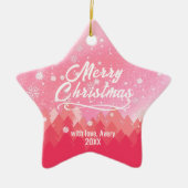 Roze 2-zijdige Peaceful Snow Forest Kerstster Keramisch Ornament (Voorkant)