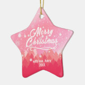 Roze 2-zijdige Peaceful Snow Forest Kerstster Keramisch Ornament (Links)