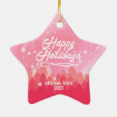 Roze 2-zijdige Peaceful Snow Forest Kerstster Keramisch Ornament (Achterkant)