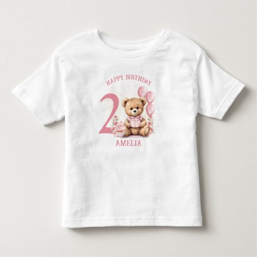 Roze 2e Beer Verjaardags Meisje Peuter T-shirt (Voorkant)
