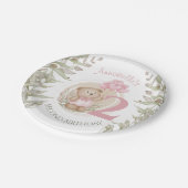 Roze 2e Verjaardag Schattige Teddy Bear Papier Bor Papieren Bordje (Gekanteld)