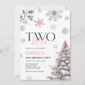 Roze 2e verjaardag uitnodiging, twee wilde verjaar kaart (Voorkant)