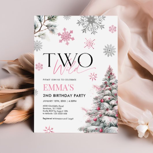 Roze 2e verjaardag uitnodiging, twee wilde verjaar kaart