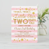 Roze 2e verjaardag Uitnodiging Twinkle Little Star (Staand voorkant)