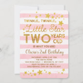 Roze 2e verjaardag Uitnodiging Twinkle Little Star (Voorkant)