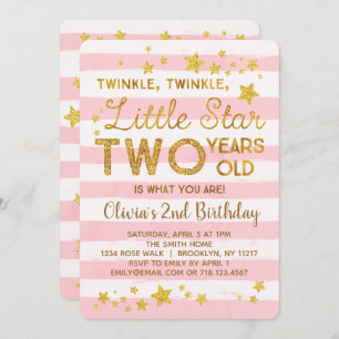 Roze 2e verjaardag Uitnodiging Twinkle Little Star
