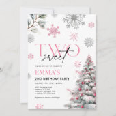 Roze 2e verjaardag uitnodiging, winter twee verjaa kaart (Voorkant)