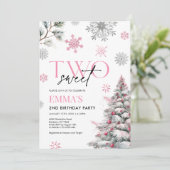 Roze 2e verjaardag uitnodiging, winter twee verjaa kaart (Staand voorkant)