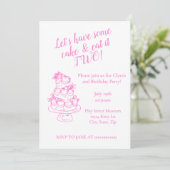 Roze 2e verjaardagsuitnodiging voor meisjes - Caca Kaart (Staand voorkant)
