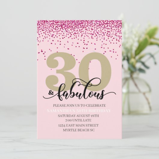 Roze 30 en uitnodiging van de partij van Fabulous  (Staand voorkant)