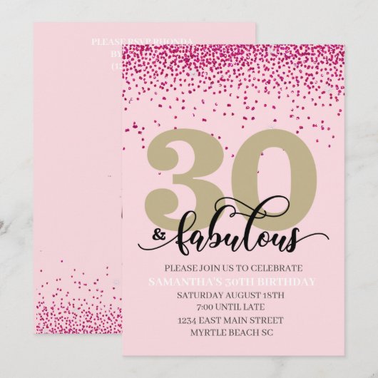 Roze 30 en uitnodiging van de partij van Fabulous  (Voorkant / Achterkant)