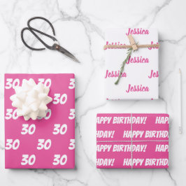 ROZE 30e Happy Birthday Custom Name Inpakpapier Vel