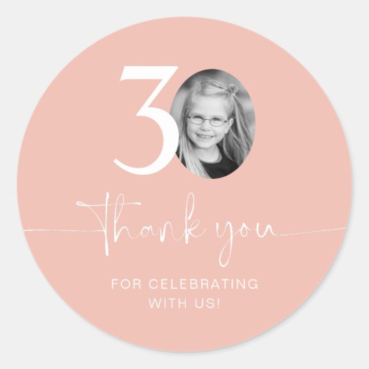 Roze 30e verjaardag Dank u Ronde Sticker (Voorkant)