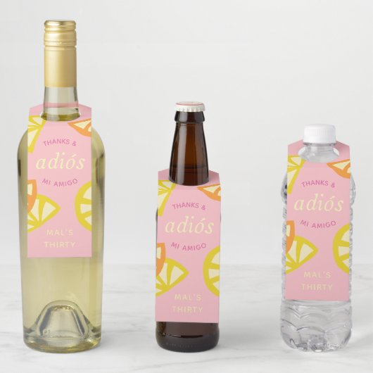 Roze 30e Verjaardag Mexicaanse Adios 20s Favor Flessenhanger (In situ)