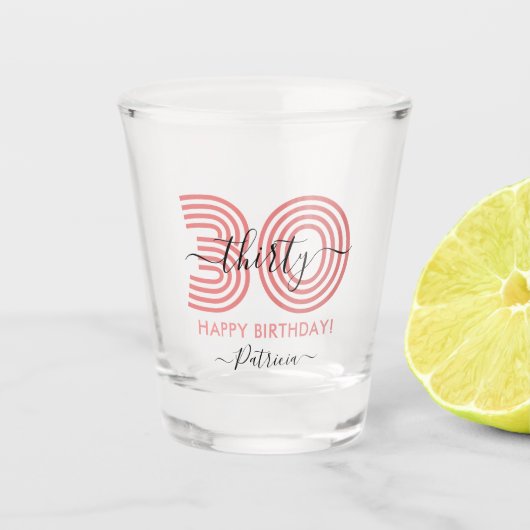 Roze 30e verjaardag Shot Glass Glas (Voorkant)