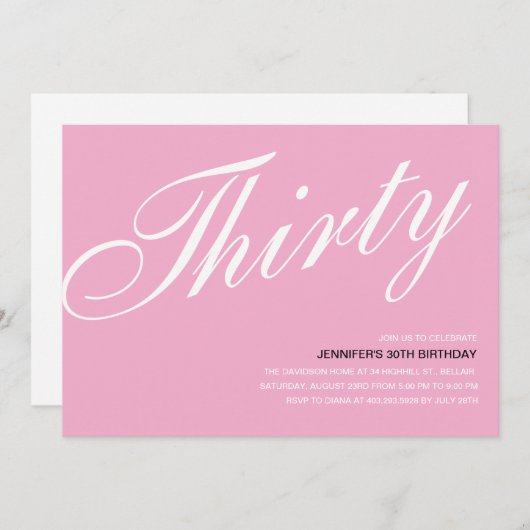 Roze 30e verjaardag Uitnodigingen (Voorkant / Achterkant)