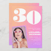 Roze 30e verjaardag uitnodigingen Retro Foto (Voorkant / Achterkant)