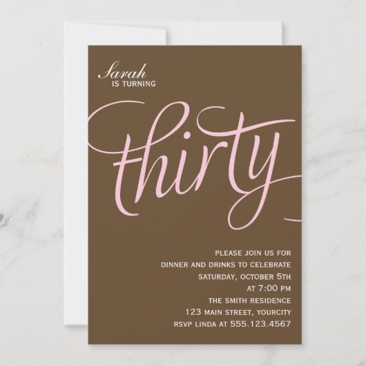 Roze 30e verjaardagsfeestje kaart (Voorkant)