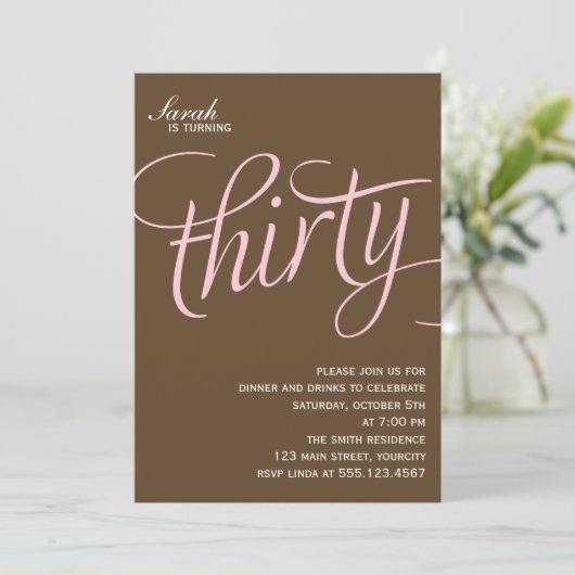 Roze 30e verjaardagsfeestje kaart (Staand voorkant)