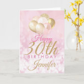 Roze 30th Birthday Glitter Balloon Kaart (Gele Bloem)