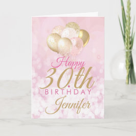 Roze 30th Birthday Glitter Balloon Kaart