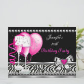 Roze 30th Birthday Party Zebra Black Champagne Kaart (Staand voorkant)