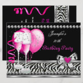 Roze 30th Birthday Party Zebra Black Champagne Kaart (Voorkant / Achterkant)