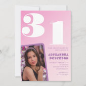Roze 31e verjaardag uitnodigingen Retro Foto (Voorkant)