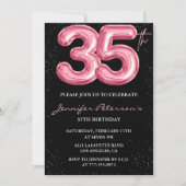 Roze 35e verjaardag uitnodigingen Ballon Glam Blac (Voorkant)