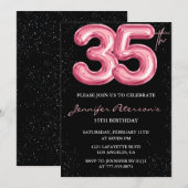 Roze 35e verjaardag uitnodigingen Ballon Glam Blac (Voorkant / Achterkant)