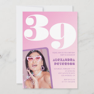 Roze 39e verjaardag uitnodigingen Retro Foto
