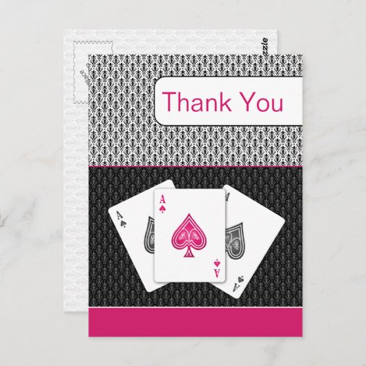 roze 3 aces vegas bruiloft Dank u kaarten (Voorkant / Achterkant)