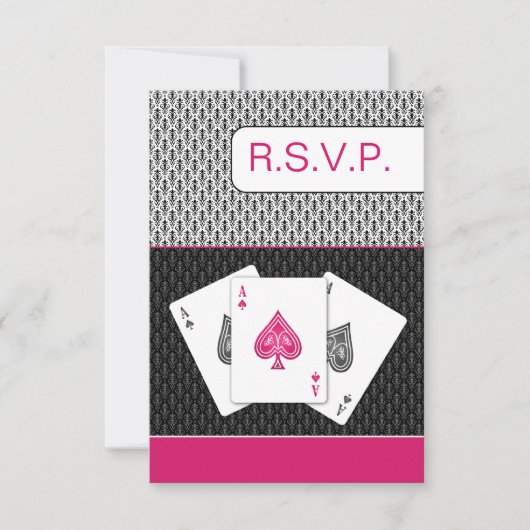 Roze 3 Azen Vegas Bruiloft RSVP kaarten, 3.5 x 5 (Voorkant)