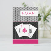Roze 3 Azen Vegas Bruiloft RSVP kaarten, 3.5 x 5 (Staand voorkant)