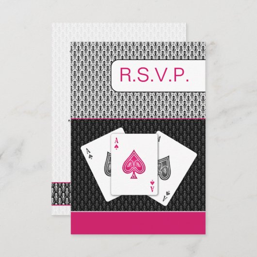 Roze 3 Azen Vegas Bruiloft RSVP kaarten, 3.5 x 5 (Voorkant / Achterkant)