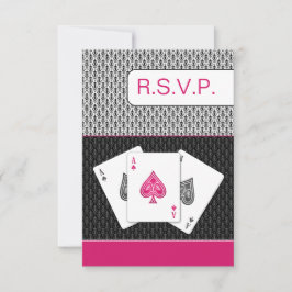 Roze 3 Azen Vegas Bruiloft RSVP kaarten, 3.5 x 5 Kaartje