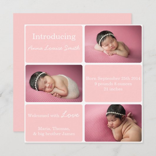 Roze 3 Fotoaankondiging Aankondiging (Voorkant / Achterkant)