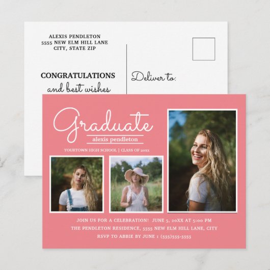 Roze 3-fotograaf Partij Briefkaart (Voorkant / Achterkant)