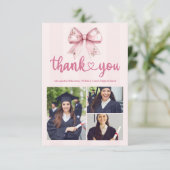 Roze 3 Foto's Blush Bow Afstudeerfeest Bedankkaart (Staand voorkant)