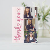 Roze 3 Foto's Blush Bow Afstudeerfeest Bedankkaart (Staand voorkant)