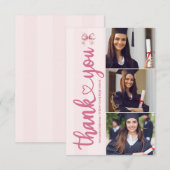 Roze 3 Foto's Blush Bow Afstudeerfeest Bedankkaart (Voorkant / Achterkant)