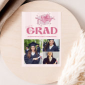 Roze 3 foto's Coquette Bow Afstudeerfeest Aankondiging