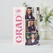 Roze 3 foto's Coquette Bow Afstuderen Aankondiging (Staand voorkant)