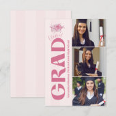 Roze 3 foto's Coquette Bow Afstuderen Aankondiging (Voorkant / Achterkant)