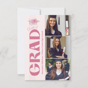 Roze 3 foto's Coquette Bow Afstuderen Aankondiging