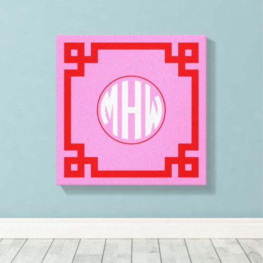 Roze #3 Rode Cirkel Monogram Font DIY BG Canvas Afdruk (Insitu (Houten vloer))