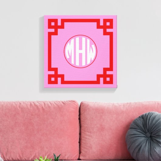 Roze #3 Rode Cirkel Monogram Font DIY BG Canvas Afdruk (Insitu (Woonkamer))