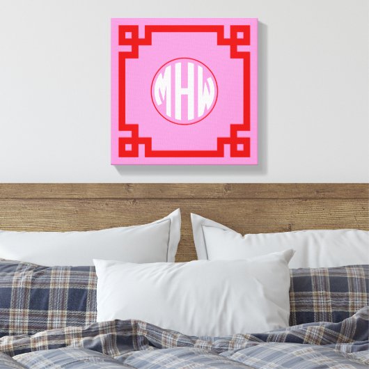 Roze #3 Rode Cirkel Monogram Font DIY BG Canvas Afdruk (Insitu (Slaapkamer))