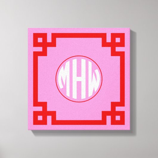 Roze #3 Rode Cirkel Monogram Font DIY BG Canvas Afdruk (Voorkant)